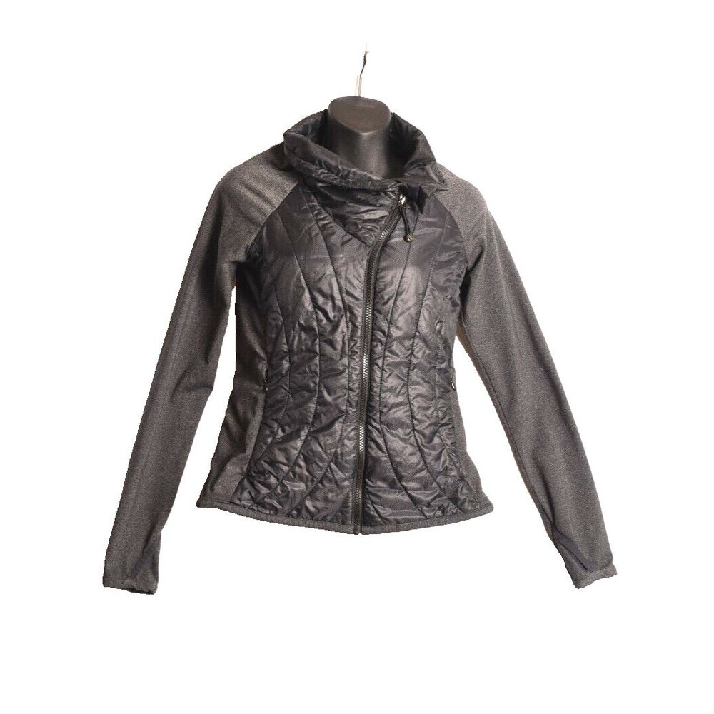 Athleta Vale Lightweight Jacket XXS Puffer Black Gray Asymmetric Collar packable